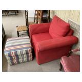 Red Coastal Club Chair w/Multi Color Ottoman