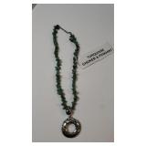 Turquoise Choker W/silvertone Pendant