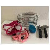 Metal Basket w/Dog Harnesses & Brushes