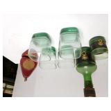 Coasters, Green Glasses, Decorative Bottle