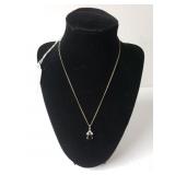 Silver Necklace With Garnet Stone. Marked Japan