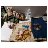 Vintage Needlepoints Doll And Picture