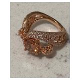 Rose Gold Tone Czech Crystal Ring - Ornate