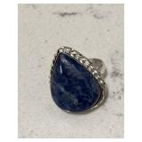 Sodalite Teardrop Gemstone Ring Silver Tone