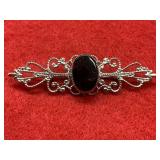 Marked Sterling Brooch with Black Onyx Stone