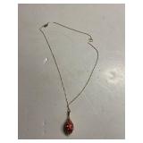 Ladies Goldtone Necklace w/Red Pendant - Chain
