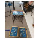 Oriental Inspired Trays With Metal Stands(3)