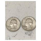 1964 Pair 90% Silver Washington Quarters