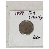 1859 Rare Date Indian Cent - Full Liberty