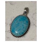Dominican Larimar Gemstone Pendant Silver Tone