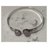 Pink Quartz Gemstone Silver Bracelet