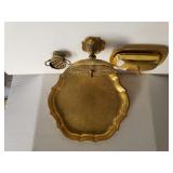 Gold Like Tray, Butter Dish & Brass Like Dishes