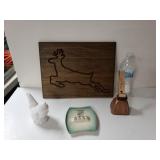 Milk Glass Chicken. Deer Picture Brass Bell And