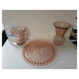 Pink Glass Vases And Serving Platter