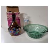 Decanter And Glass Green Bowl