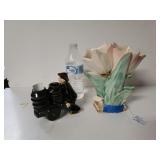 McCoy Double Tulip Vase. Small Chip. And Figurine
