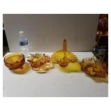 Amber Glass Bowls And Hob Knob Fenton Basket And