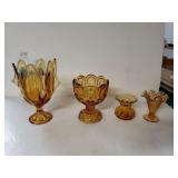 Viking Amber Glass Footed Dish, LE Smith Moon And