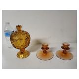 Amber Glass Pedestal Bowl With Lid, And Amber