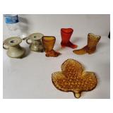 Amber Glass Match Boot, Fenton Boots, Candle