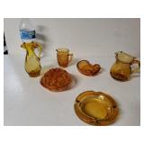Fenton Glass, Amber Glass Ashtray, Vase And MO