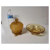Vintage Jeanette Frosted Amber Glass Dish And