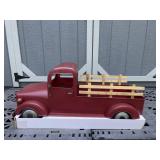 Red Outdoor Iron Truck With Wooden Rails, 34"W x