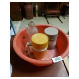 Vintage Thermoses, Dairy Bottle, And Bowl