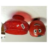 Red Punch Bowl & Hanging Plastic Tomato