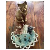 Solid Brass Cat Figurine & Vintage Cat Plate