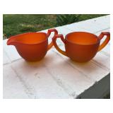 Vintage Heavy Frosty Orange Sugar & Creamer Set