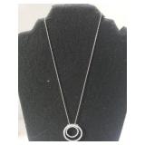 Ladies Silver Double Circle Necklace W/clear