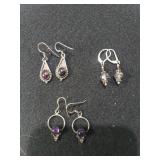 (3) Pair Ladies Silver Dangle Earrings - All