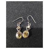 Ladies Silver Light Yellow Stone Dangle Earrings