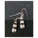 Ladies Silver Black & White Striped Earrings -