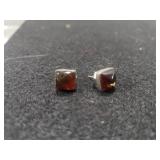 Ladies Silver Stud Earrings W/brownish Stone