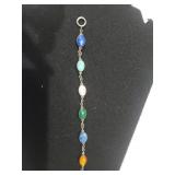 Ladies Silver Toggle Bracelet W/colorful Stones -