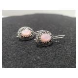 Ladies Vintage Silver Drop Earrings W/ Light Pink