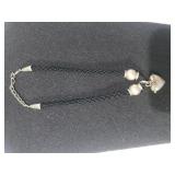 Ladies Black Cord Silver Heart Choker - Marked