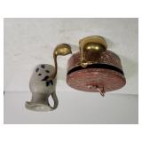 Jewelry Box, Brass Type Figures,  Pottery Vase