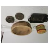 Lodge Very Small Cast Iron Pan, Wooden Bowl &