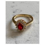 Vintage Ornate Gold Ring w/Large Ruby Stone (no