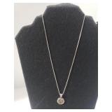 Ladies Silver Necklace W/small Medallion - Marked
