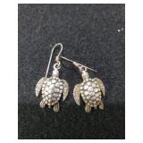 Ladies Silver Sea Turtle Dangle Earrings - Marked