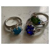 Lot of Murano Glass Rings - Silver Toned