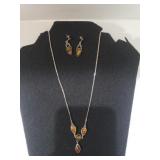 Ladies Silver Necklace & Earrings W/yellowish