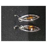 Ladies Silver Double Dangle Earrings W/brownish