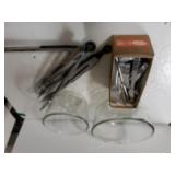 Glass Bowls, Flatware,  Tongs