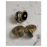 Antique Gold Earrings w/Emerald & Onyx Stones