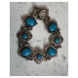 Silver Tone Bracelet w/ Turquoise Gemstones